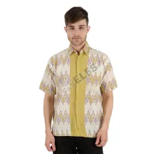 KEMEJA BATIK PENDEK Kemeja Batik Pendek Katun 5E17016 Kuning Muda