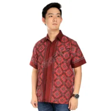 KEMEJA BATIK PENDEK Kemeja Batik Pendek Katun 5JA3 Merah Cabe