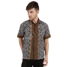 KEMEJA BATIK PENDEK Kemeja Batik Pendek Katun 6E17014 Hitam