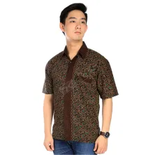 KEMEJA BATIK PENDEK Kemeja Batik Pendek  Katun 8JA2 Coklat Tua