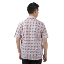 KEMEJA BATIK PENDEK Kemeja Batik Pendek Katun Sogan Kawung Oranye