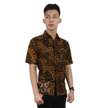 KEMEJA BATIK PENDEK Kemeja Batik Pendek Katun Sogan Kuncoro Coklat Muda