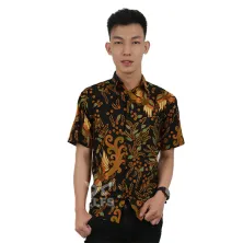 KEMEJA BATIK PENDEK Kemeja Batik Pendek Katun Sogan Merak Hitam