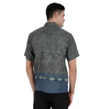 KEMEJA BATIK PENDEK Kemeja Batik Pendek Semi Satin 8F17004 Biru Tua