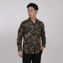 KEMEJA BATIK PANJANG KEMEJA PRIA BATIK SONGKET LENGAN PANJANG SLIMFIT TERMURAH MXL 09 COKLAT TUA