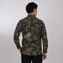 KEMEJA BATIK PANJANG KEMEJA PRIA BATIK SONGKET LENGAN PANJANG SLIMFIT TERMURAH MXL 09 COKLAT TUA