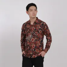 KEMEJA BATIK PANJANG KEMEJA PRIA BATIK SONGKET LENGAN PANJANG SLIMFIT TERMURAH MXL 09 MERAH CABE