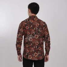 KEMEJA BATIK PANJANG KEMEJA PRIA BATIK SONGKET LENGAN PANJANG SLIMFIT TERMURAH MXL 09 MERAH CABE