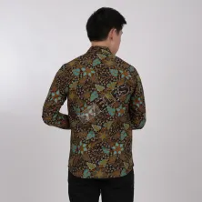 KEMEJA BATIK PANJANG KEMEJA PRIA BATIK SONGKET LENGAN PANJANG SLIMFIT TERMURAH MXL 10 HIJAU TUA