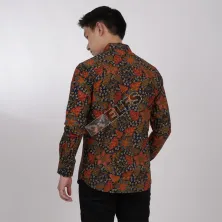 KEMEJA BATIK PANJANG KEMEJA PRIA BATIK SONGKET LENGAN PANJANG SLIMFIT TERMURAH MXL 10 OREN