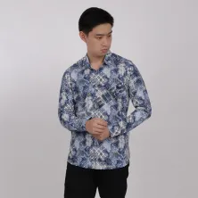 KEMEJA BATIK PANJANG KEMEJA PRIA BATIK SONGKET LENGAN PANJANG SLIMFIT TERMURAH MXL 11 BIRU MUDA