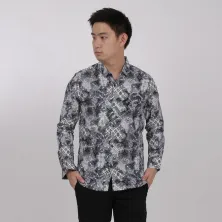 KEMEJA BATIK PANJANG KEMEJA PRIA BATIK SONGKET LENGAN PANJANG SLIMFIT TERMURAH MXL 11 PUTIH