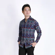 KEMEJA BATIK PANJANG KEMEJA PRIA BATIK SONGKET LENGAN PANJANG SLIMFIT TERMURAH MXL 05 BIRU DONGKER