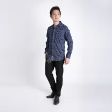 KEMEJA BATIK PANJANG KEMEJA PRIA BATIK SONGKET LENGAN PANJANG SLIMFIT TERMURAH MXL 06 BIRU TUA