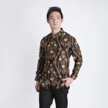 KEMEJA BATIK PANJANG KEMEJA PRIA BATIK SONGKET LENGAN PANJANG SLIMFIT TERMURAH MXL 03 COKLAT MUDA