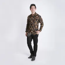 KEMEJA BATIK PANJANG KEMEJA PRIA BATIK SONGKET LENGAN PANJANG SLIMFIT TERMURAH MXL 03 COKLAT MUDA