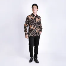 KEMEJA BATIK PANJANG KEMEJA PRIA BATIK SONGKET LENGAN PANJANG SLIMFIT TERMURAH MXL 04 COKLAT TUA