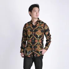 KEMEJA BATIK PANJANG KEMEJA PRIA BATIK SONGKET LENGAN PANJANG SLIMFIT TERMURAH MXL 02 ORANGE