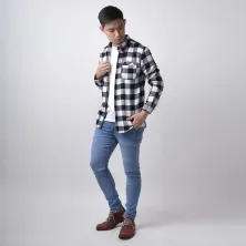 KEMEJA PANJANG Kemeja Flanel Pria Lengan Panjang Motif Kotak 01 Hitam Putih