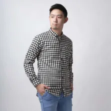 KEMEJA PANJANG Kemeja Flanel Pria Lengan Panjang Motif Kotak 02 Hitam Putih gading