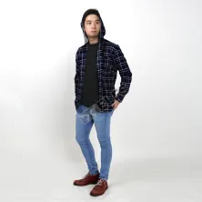 KEMEJA PANJANG KEMEJA FLANEL PRIA HOODIE LENGAN PANJANG MOTIF KOTAK 02 ABU MUDA  BIRU DONGKER