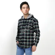 KEMEJA PANJANG KEMEJA FLANEL PRIA HOODIE LENGAN PANJANG MOTIF KOTAK 03 ABU MUDA  HIJAU TUA