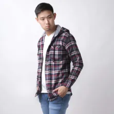 KEMEJA PANJANG Kemeja Flanel Pria Hoodie Lengan Panjang Motif Kotak 03 Navy Merah Cabe