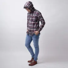 KEMEJA PANJANG Kemeja Flanel Pria Hoodie Lengan Panjang Motif Kotak 03 Navy Merah Cabe