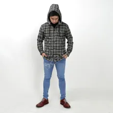 KEMEJA PANJANG KEMEJA FLANEL PRIA HOODIE LENGAN PANJANG MOTIF KOTAK 04 ABU MUDA  COKLAT TUA