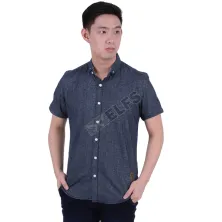 KEMEJA PENDEK Kemeja Pendek Pria Denim Tribal Biru Dongker