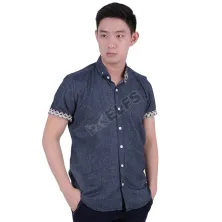 KEMEJA PENDEK Kemeja Pendek Pria Denim Tribal Biru Dongker