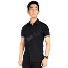 KEMEJA PENDEK Kemeja Pendek Pria Reversible Cuff Hitam