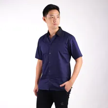 KEMEJA PENDEK Kemeja Pendek Pria Twill Kerah 2in1 Biru Dongker