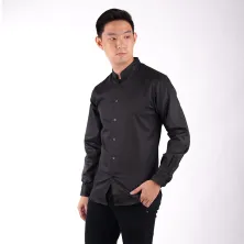 KEMEJA PANJANG Kemeja Panjang Pria Twill Kerah 2IN1 New Hitam