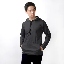 LENGAN PANJANG HOODIE KAOS PRIA LENGAN PANJANG HOODIE KANTONG TERRY POLOS ABU TUA